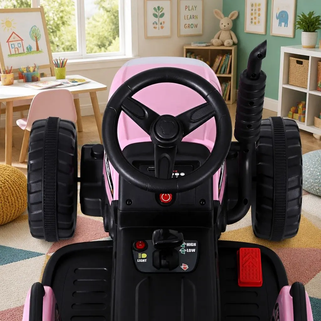 Kids Ride On Tractor Toy 12V Battery Powered Farm Vehicle Pink