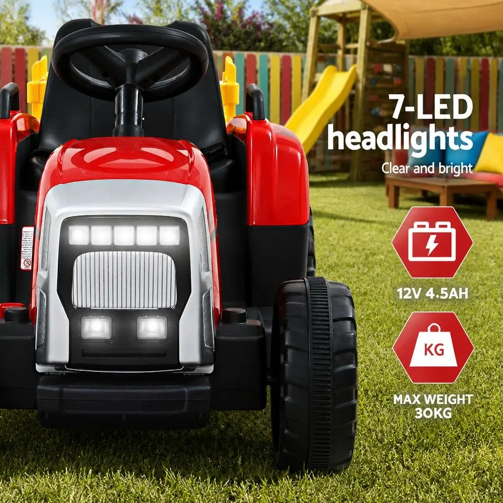 Kids Electric Ride On Tractor 12V Battery Powered Outdoor Toy Car Red Detachable Trailer