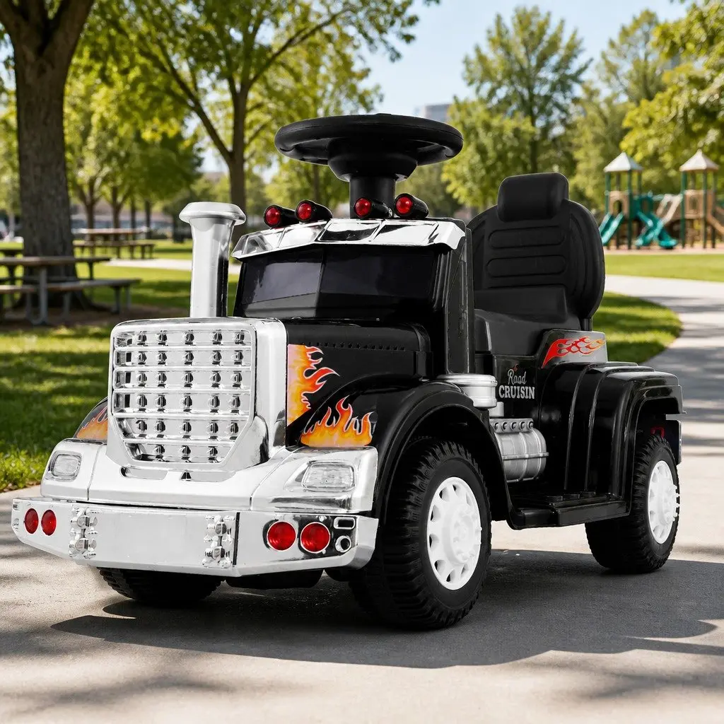 Ride On Truck Kids Electric Toy Car Steering Wheel Pedal Control Black