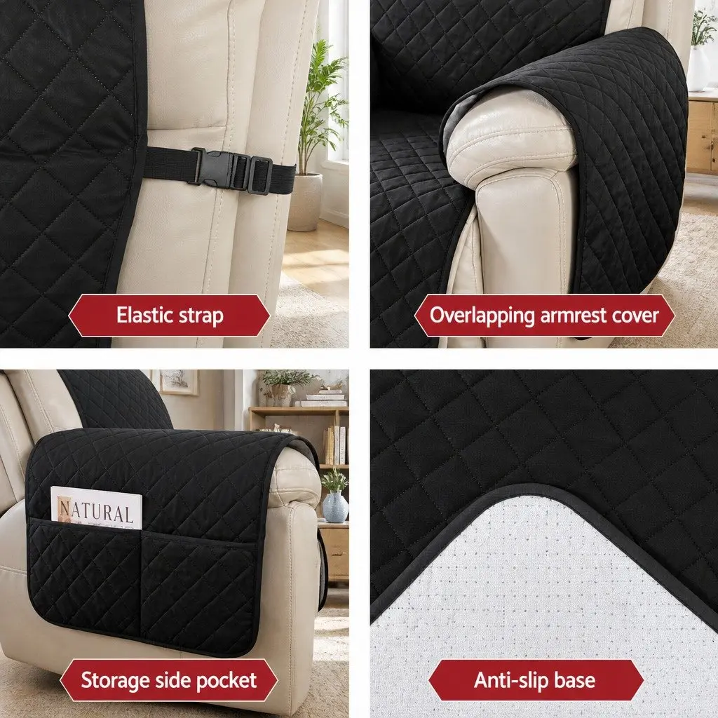 Recliner Chair Cover Water Resistant 1-Seater Black