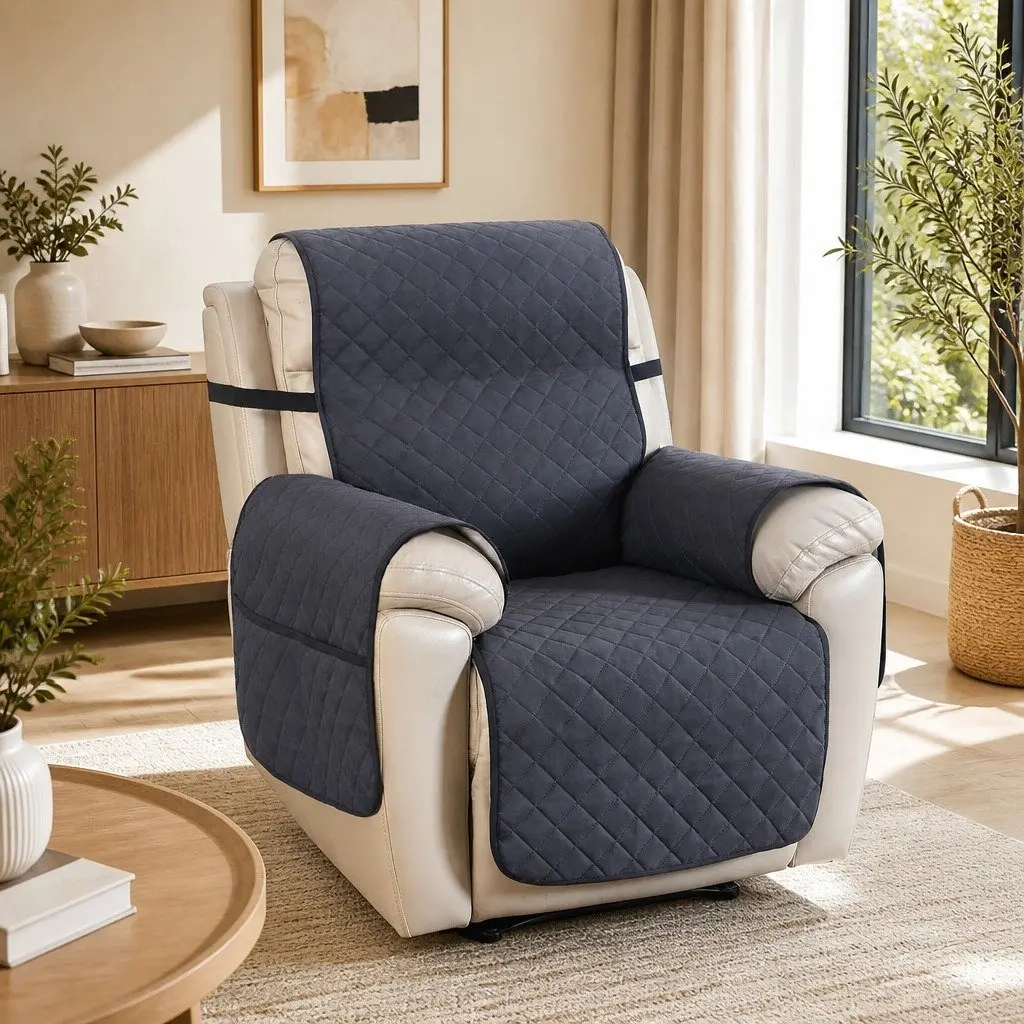Recliner Chair Cover Water Resistant 1-Seater Grey Diamond Quilted