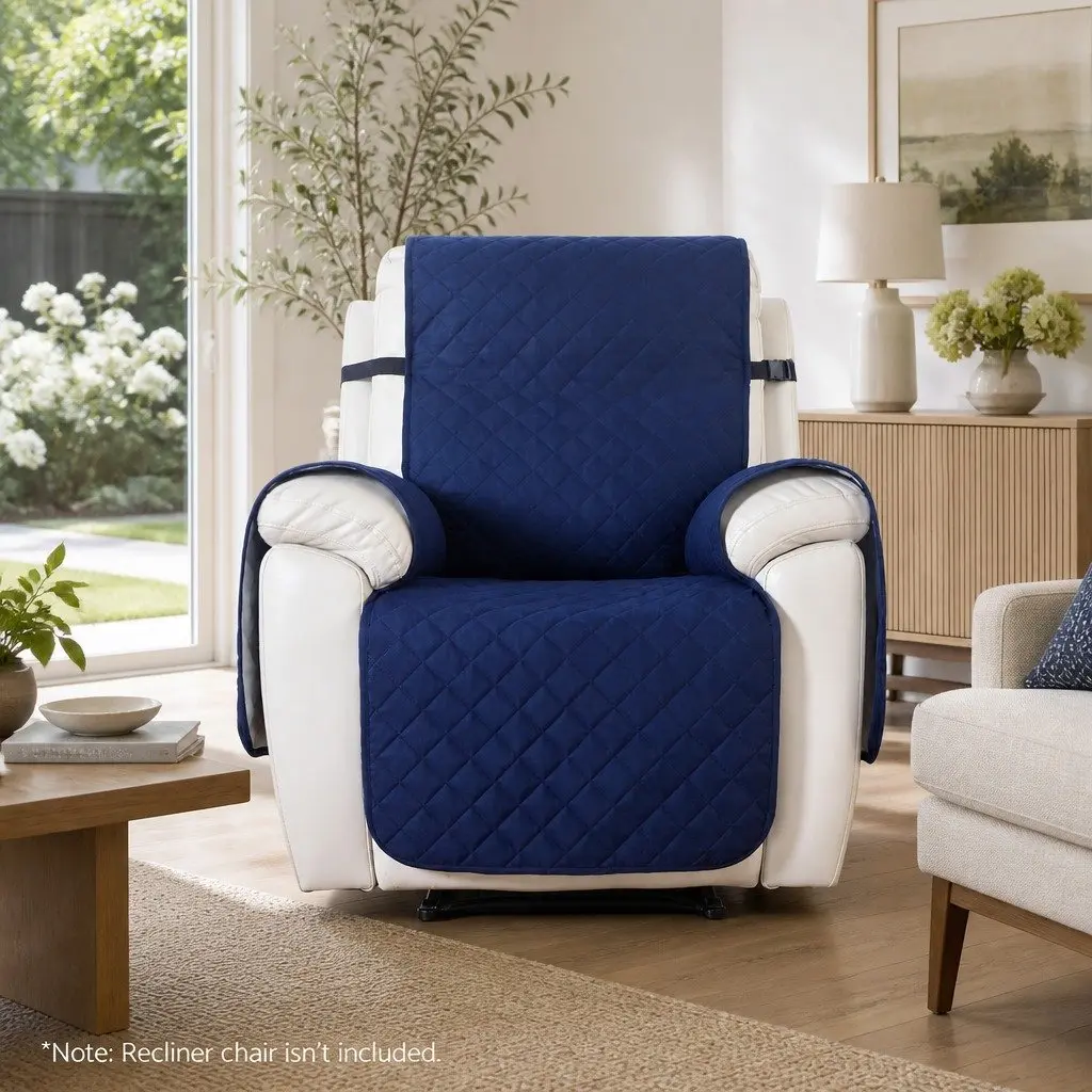 Recliner Chair Cover Water Resistant 1 Seater Navy Blue Diamond Quilted