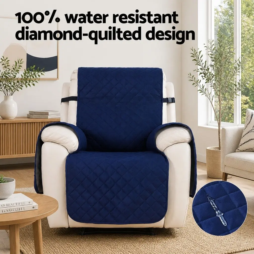 Recliner Chair Cover Water Resistant 1 Seater Navy Blue Diamond Quilted