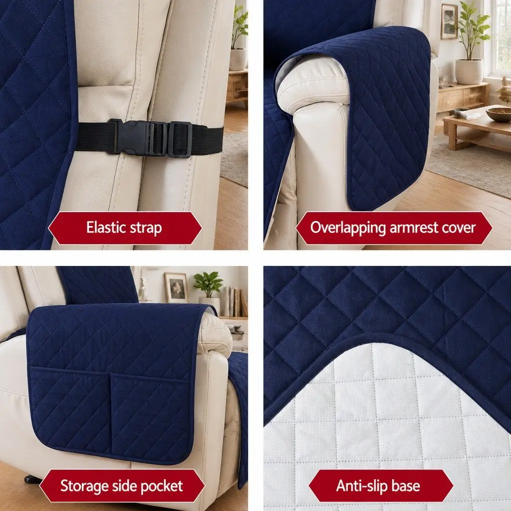 Recliner Chair Cover Water Resistant 1 Seater Navy Blue Diamond Quilted