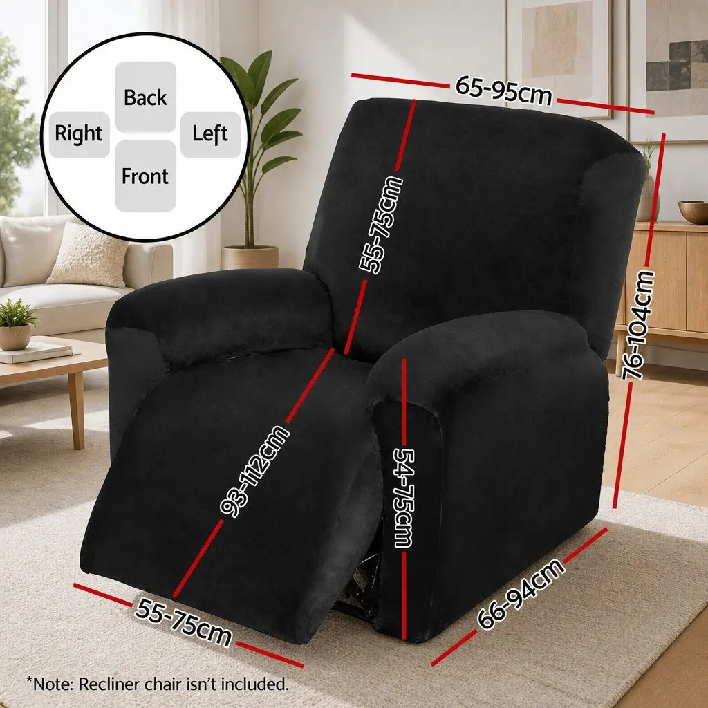 Recliner Chair Cover 1 Seater Velvet Black Stretchy Anti-Slip Elastic Machine