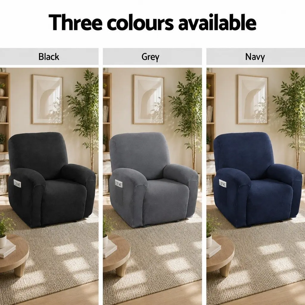 Recliner Chair Cover 1 Seater Velvet Black Stretchy Anti-Slip Elastic Machine