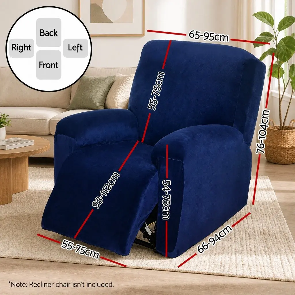 Velvet Recliner Cover Stretch 1 Seater Navy Blue Armchair Protection