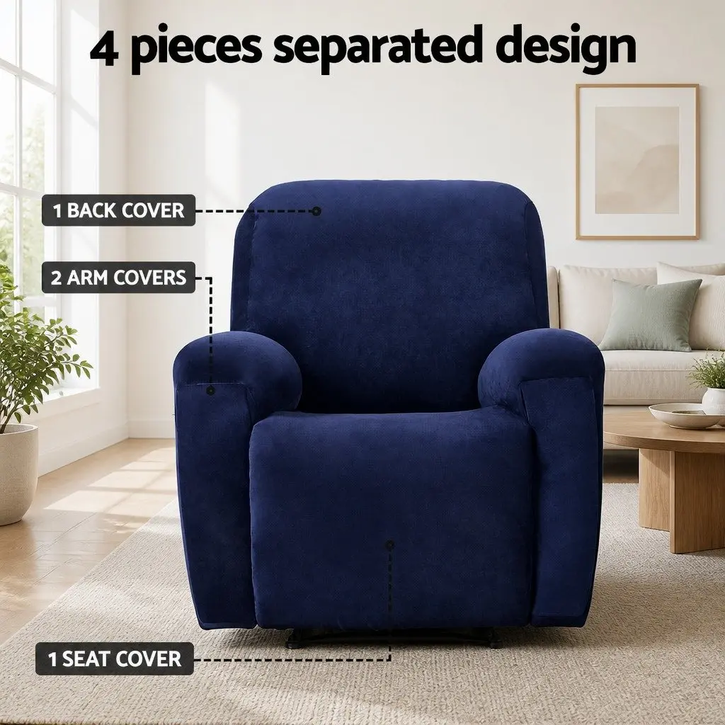 Velvet Recliner Cover Stretch 1 Seater Navy Blue Armchair Protection