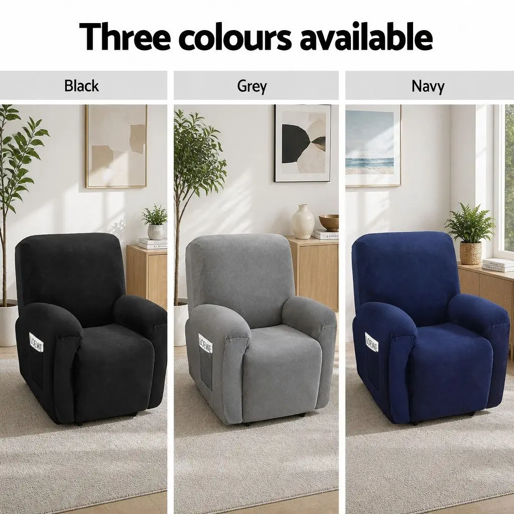 Velvet Recliner Cover Stretch 1 Seater Navy Blue Armchair Protection