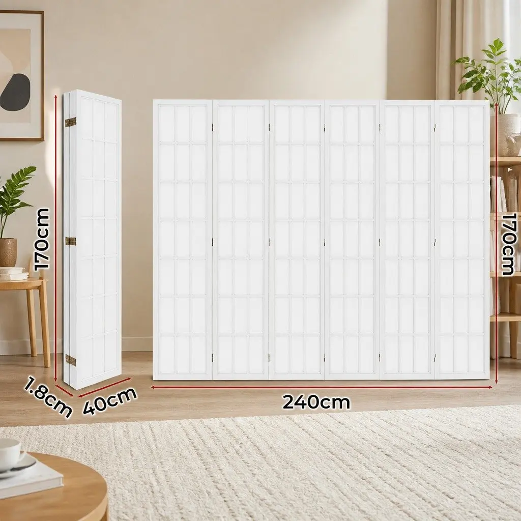 6 Panel Room Divider Folding Screen 170cm White Modern Minimalist Privacy Partition