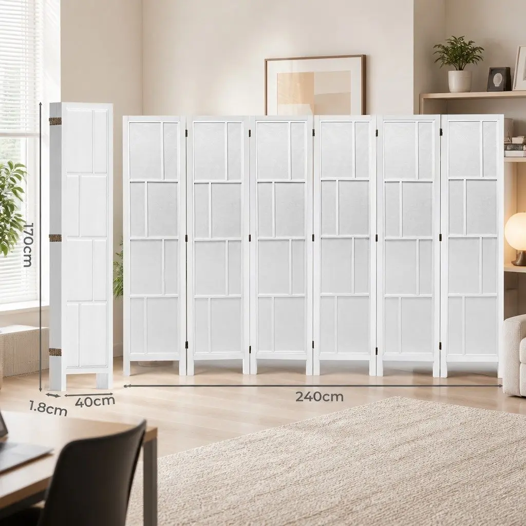 6 Panel Room Divider Privacy Screen 170cm White Freestanding Folding Partition