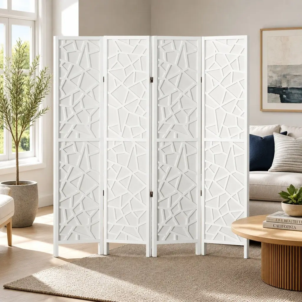4 Panel Room Divider Screen Privacy Space Partition 162x170cm White