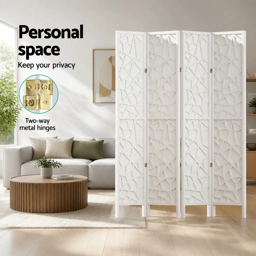 4 Panel Room Divider Screen Privacy Space Partition 162x170cm White