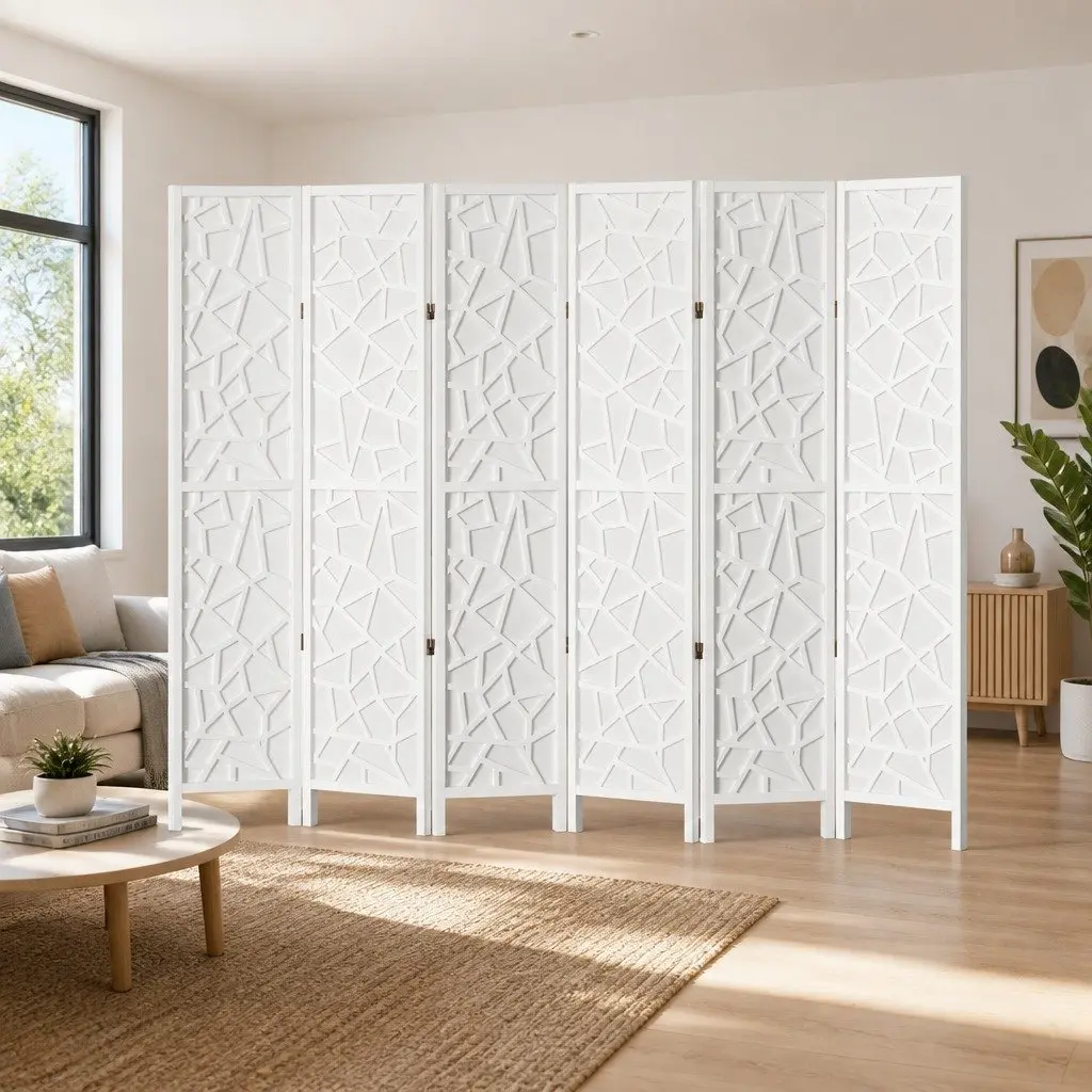 6 Panel Room Divider Screen Privacy Partition 244x170cm White Foldable