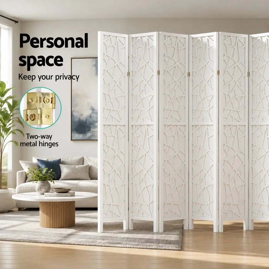 8 Panel Folding Privacy Partition White Room Divider Screen 325x170cm