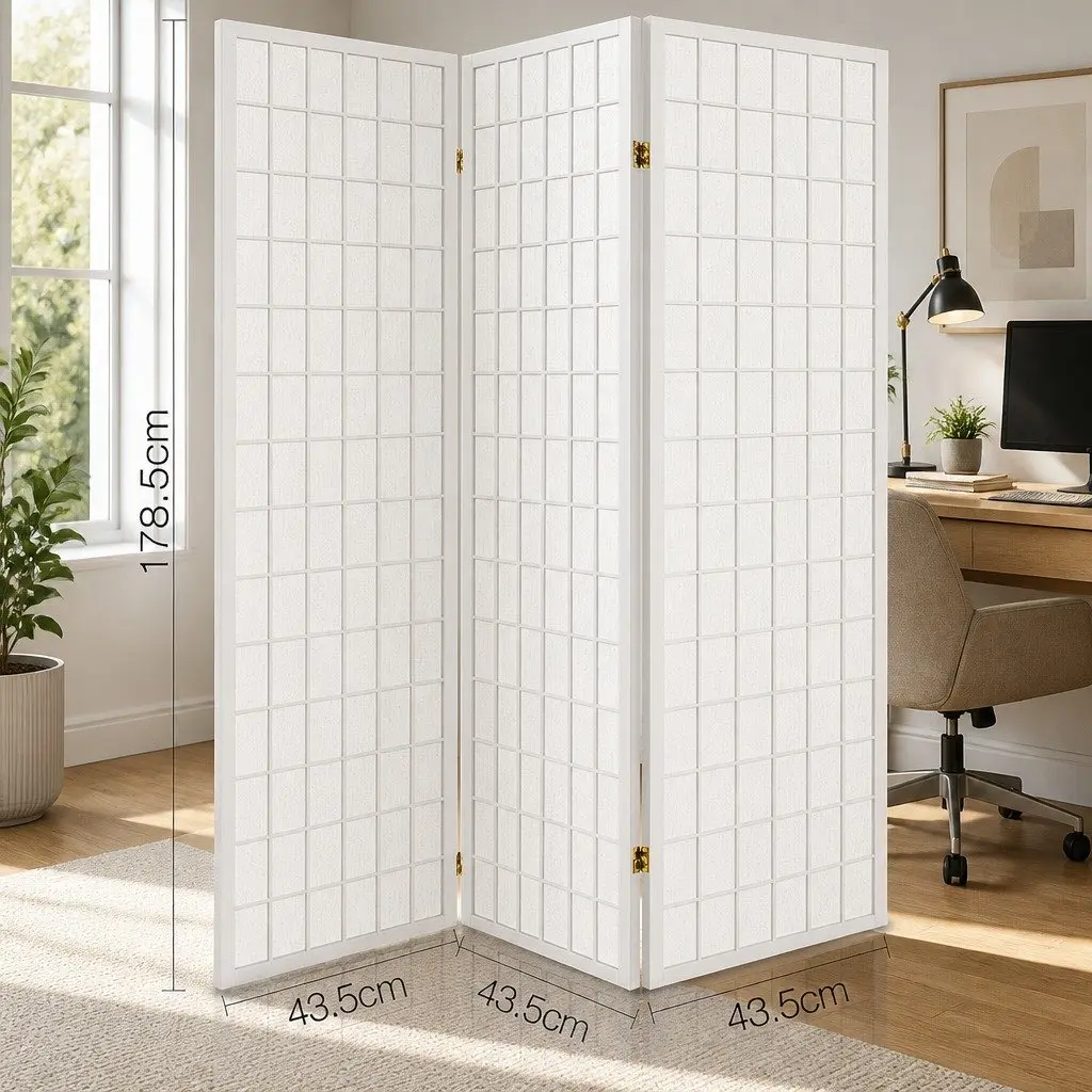 3 Panel Room Divider Screen White 131x179cm Folding Privacy Partition Home