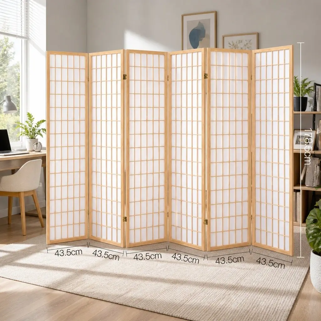 6 Panel Room Divider Folding Privacy Screen 261x179cm Natural
