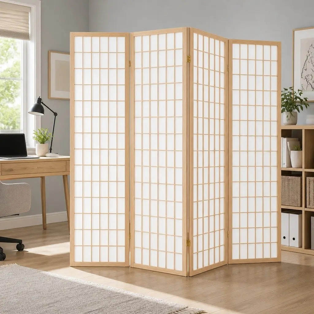 6 Panel Room Divider Folding Privacy Screen 261x179cm Natural