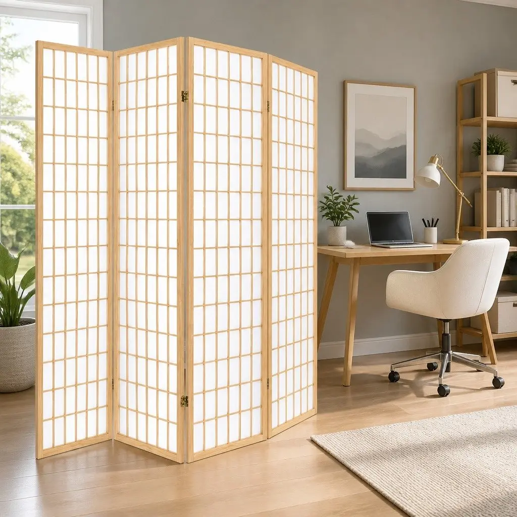 6 Panel Room Divider Folding Privacy Screen 261x179cm Natural