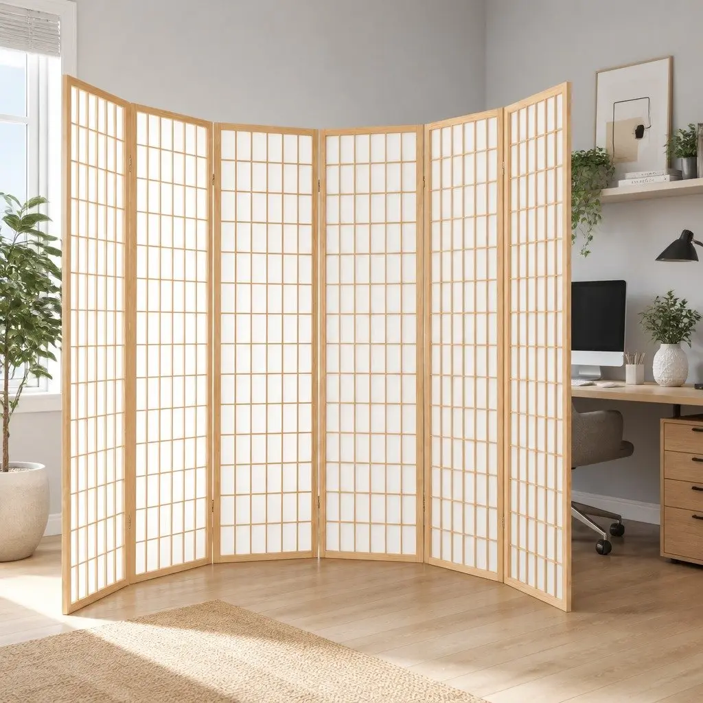 6 Panel Room Divider Folding Privacy Screen 261x179cm Natural