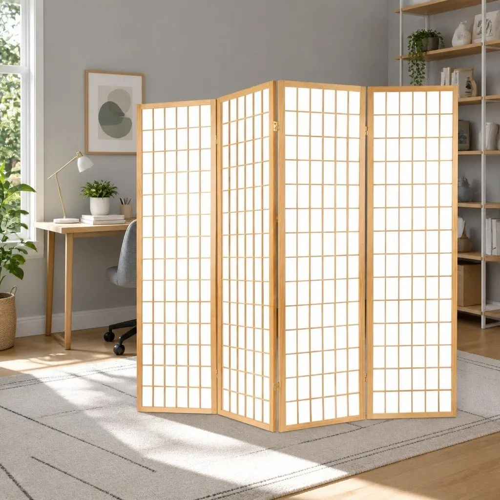 6 Panel Room Divider Folding Privacy Screen 261x179cm Natural