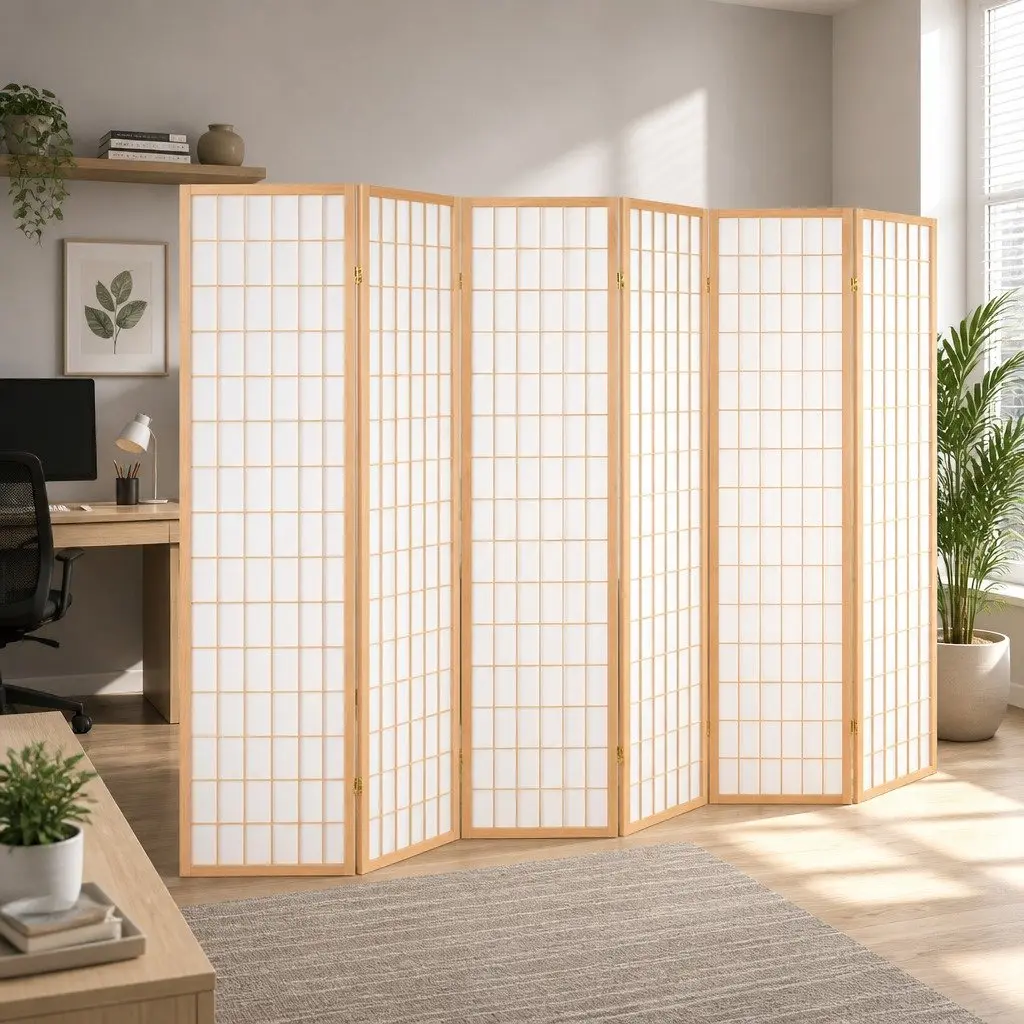 6 Panel Room Divider Folding Privacy Screen 261x179cm Natural