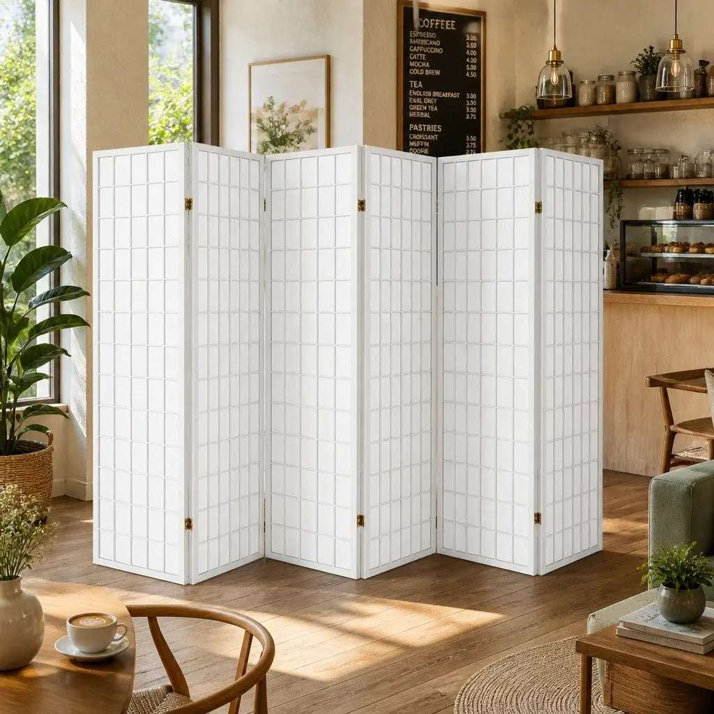6 Panel Room Divider Screen 261x179cm Folding Privacy Partition White