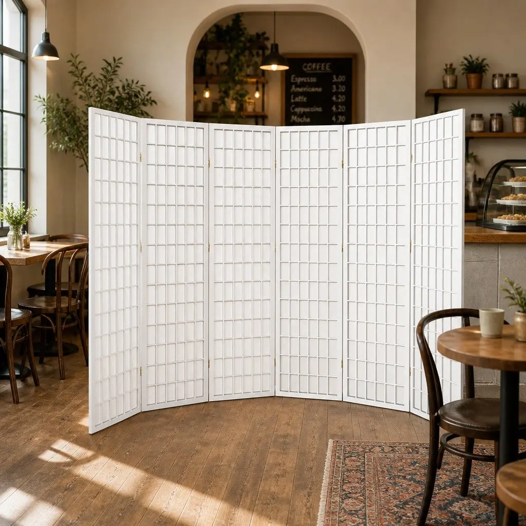 6 Panel Room Divider Screen 261x179cm Folding Privacy Partition White