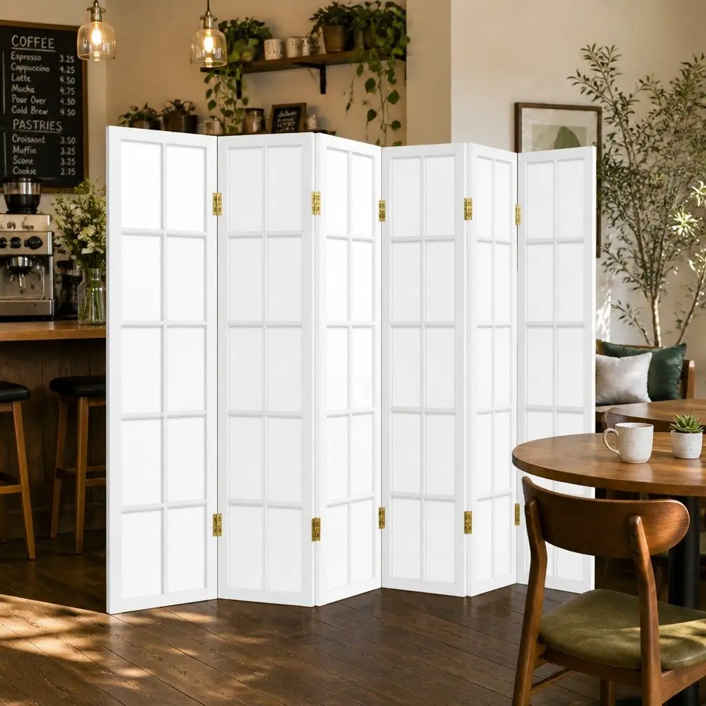 6 Panel Room Divider Screen 261x179cm Folding Privacy Partition White