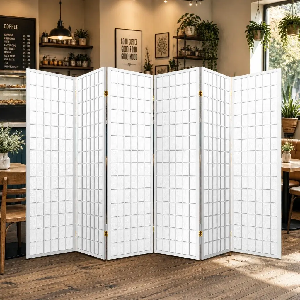 6 Panel Room Divider Screen 261x179cm Folding Privacy Partition White