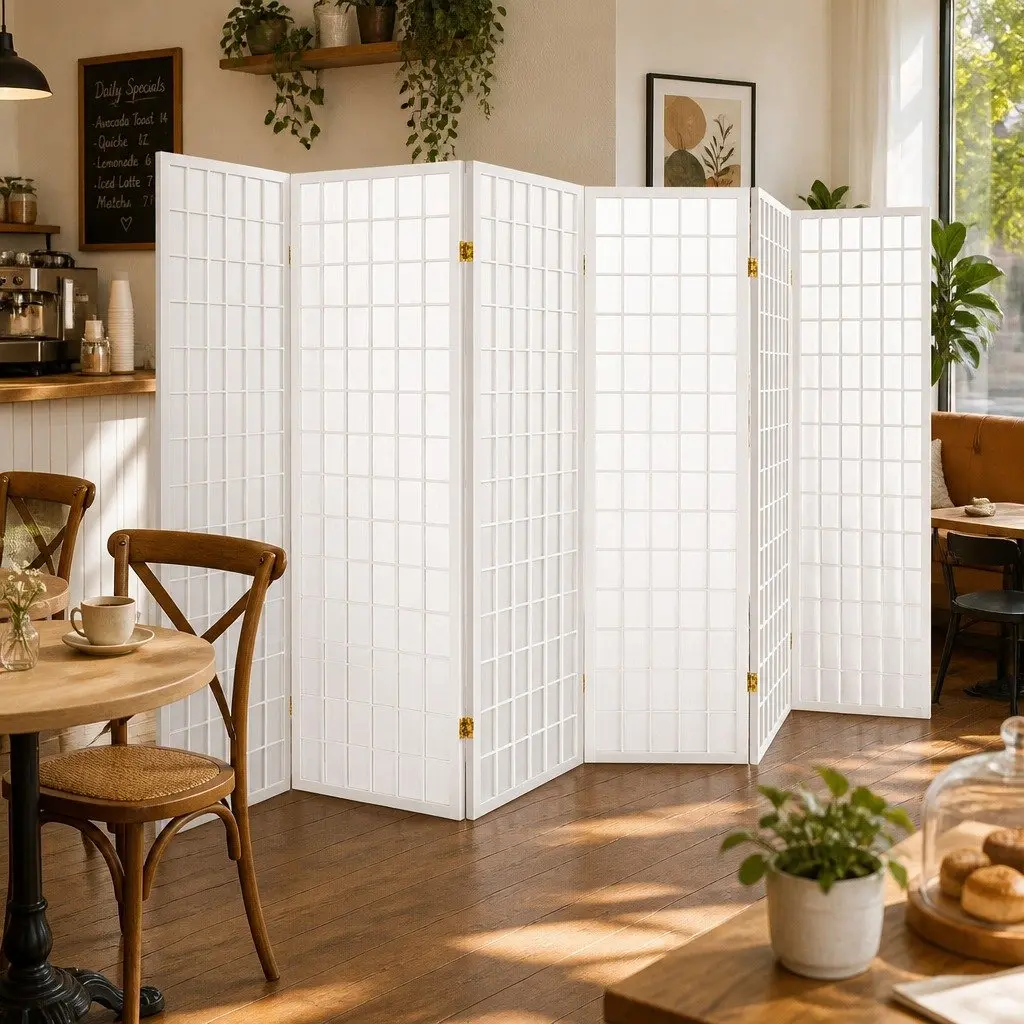 6 Panel Room Divider Screen 261x179cm Folding Privacy Partition White