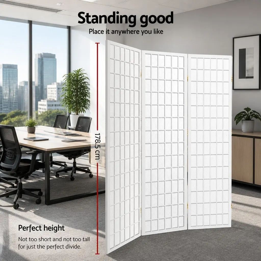 8 Panel Room Divider Folding Privacy Partition 348x179cm White Pine
