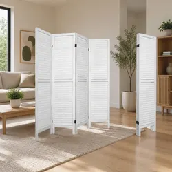 4 Panel Room Divider Screen 163x170cm Foldable Louver White Folding