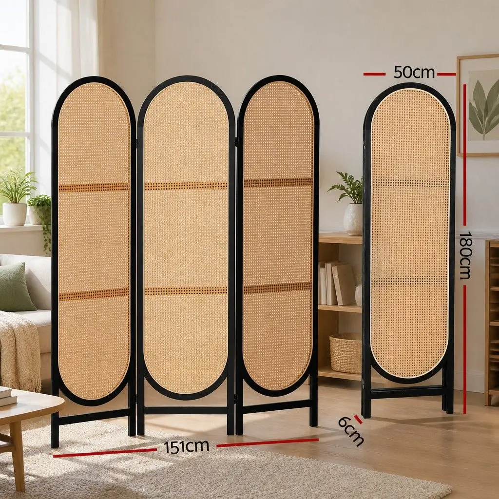 Room Divider Screen Privacy Separator 3 Panel Brown Rattan Foldable Partition