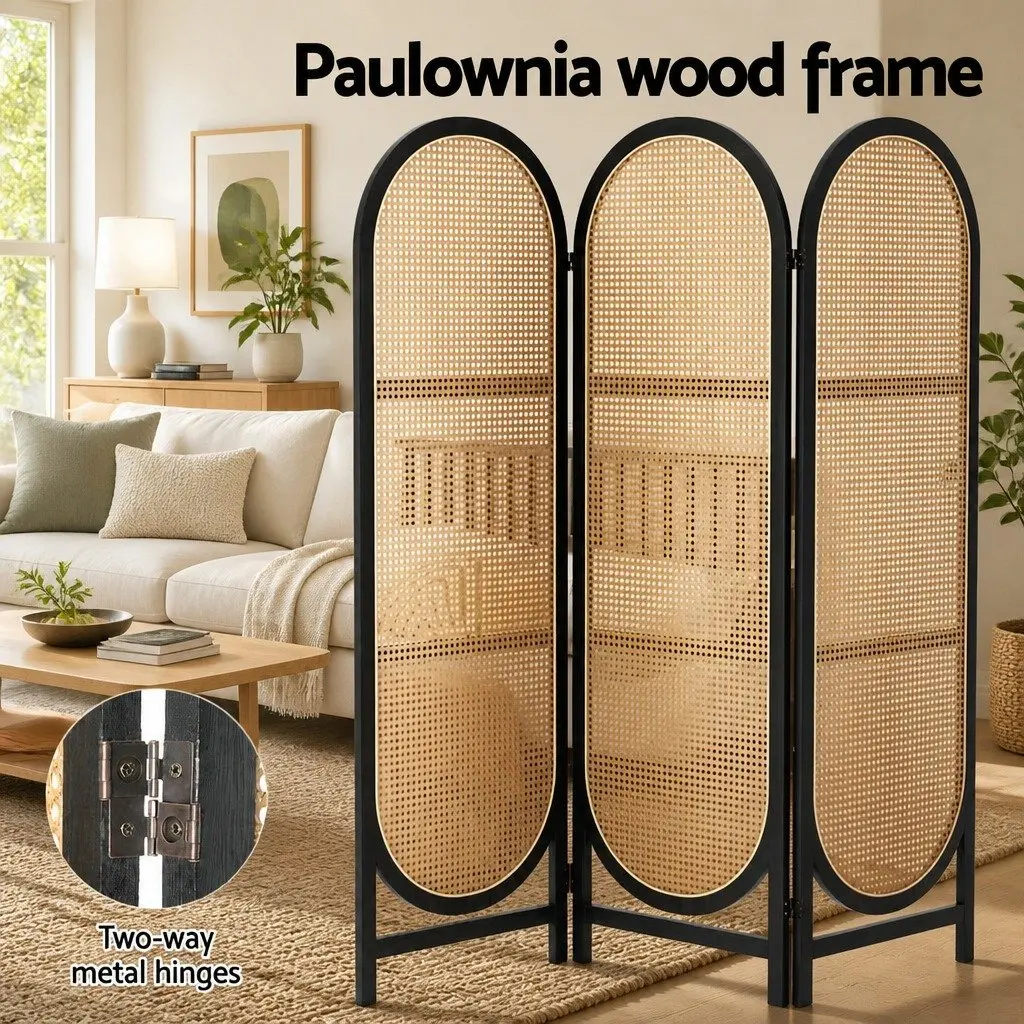 Room Divider Screen Privacy Separator 3 Panel Brown Rattan Foldable Partition