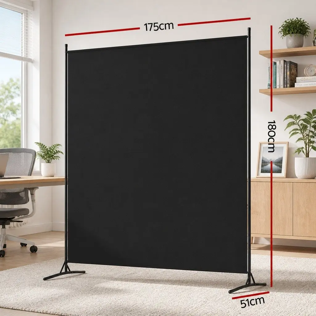 Room Divider Screen Privacy Partition 175x180cm Black Fabric Portable