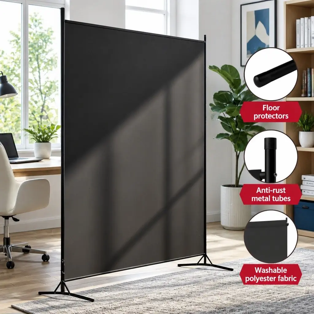 Room Divider Screen Privacy Partition 175x180cm Black Fabric Portable