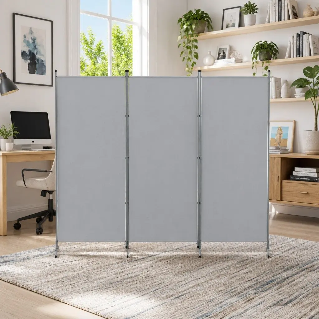 3 Panel Room Divider Folding Partition Privacy 260x180cm Grey Fabric