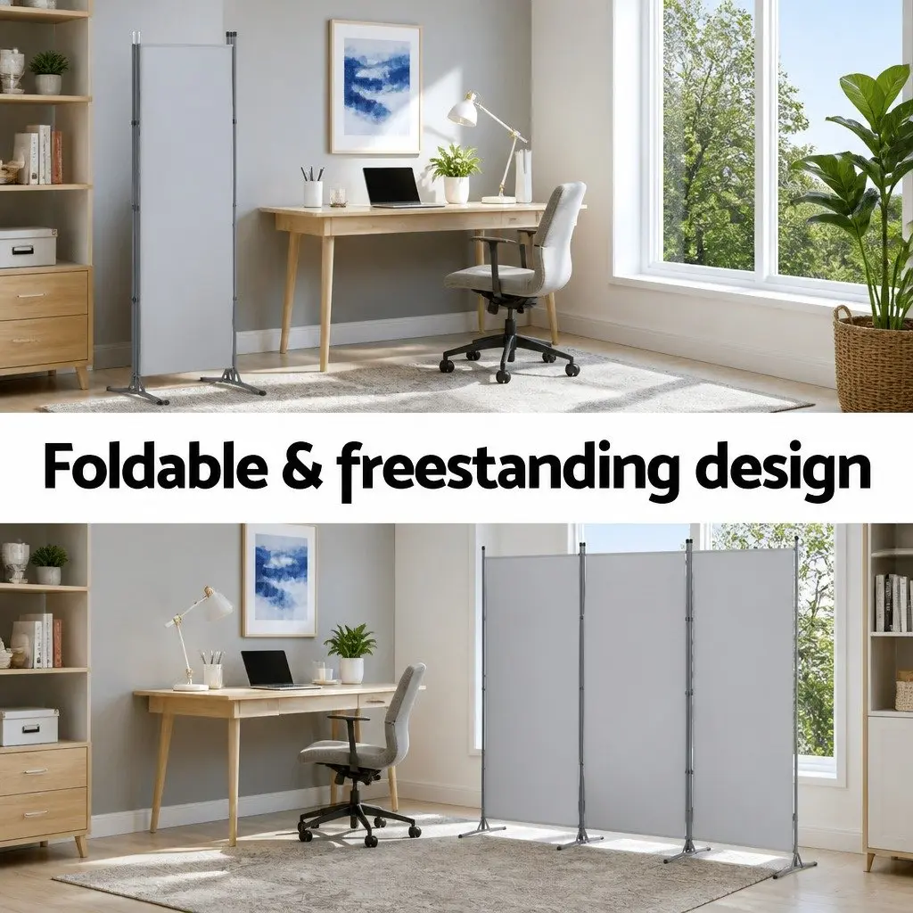 3 Panel Room Divider Folding Partition Privacy 260x180cm Grey Fabric