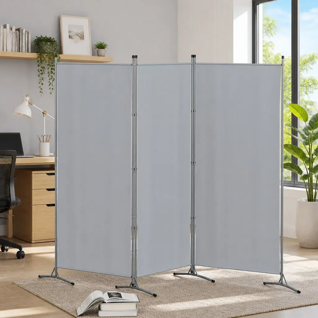 3 Panel Room Divider Folding Partition Privacy 260x180cm Grey Fabric