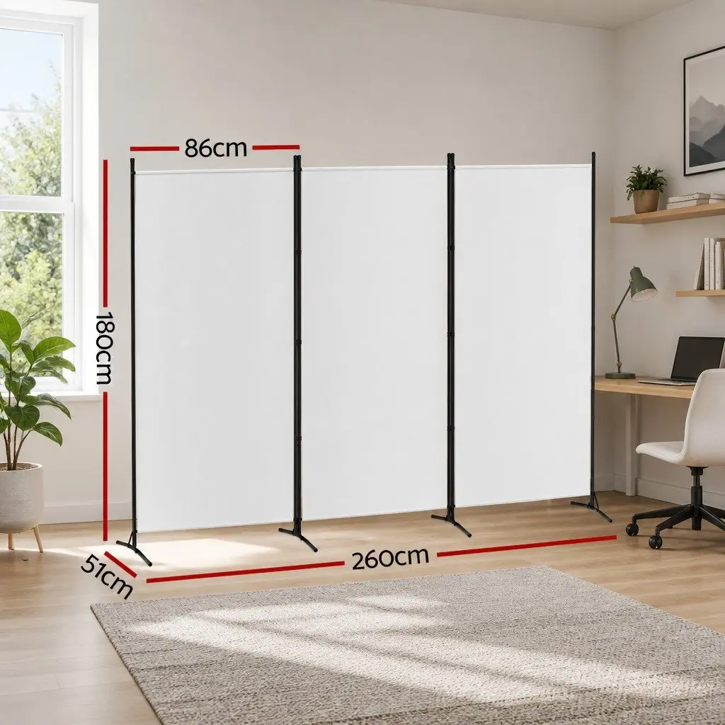 Room Divider 3 Panel Folding Privacy Screen 260x180cm Fabric White