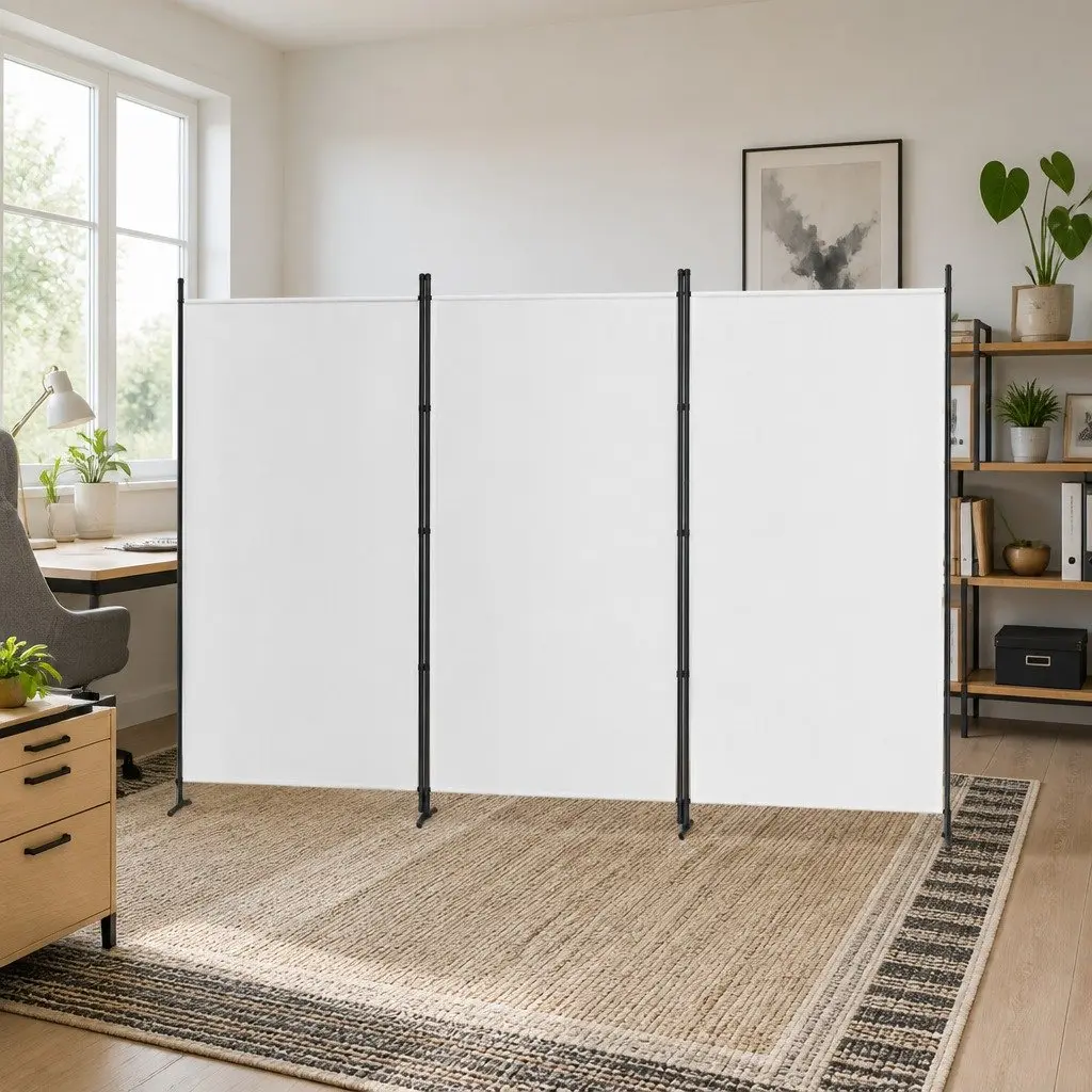 Room Divider 3 Panel Folding Privacy Screen 260x180cm Fabric White