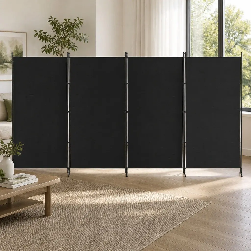 4 Panel Room Divider Folding Privacy Separator 345x180cm Black