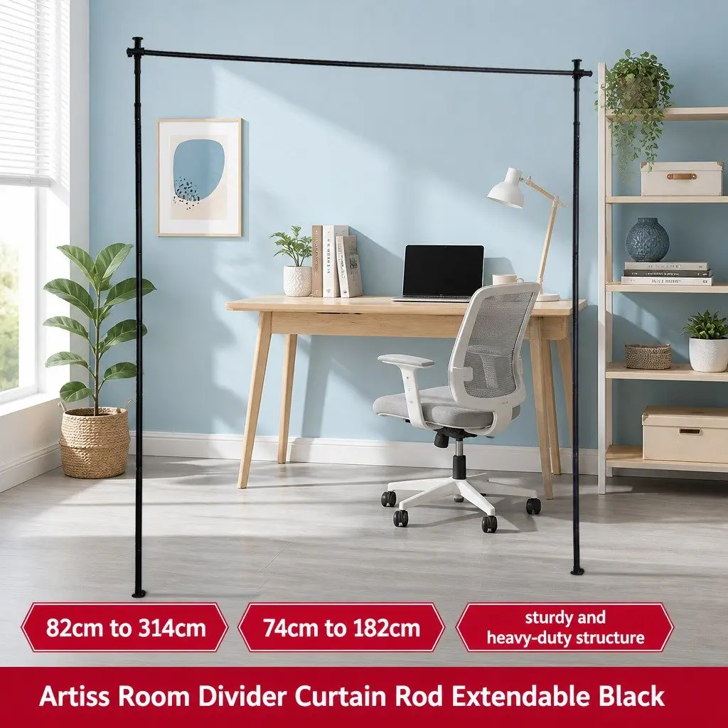 Room Divider Curtain Rod Adjustable Height Width Black