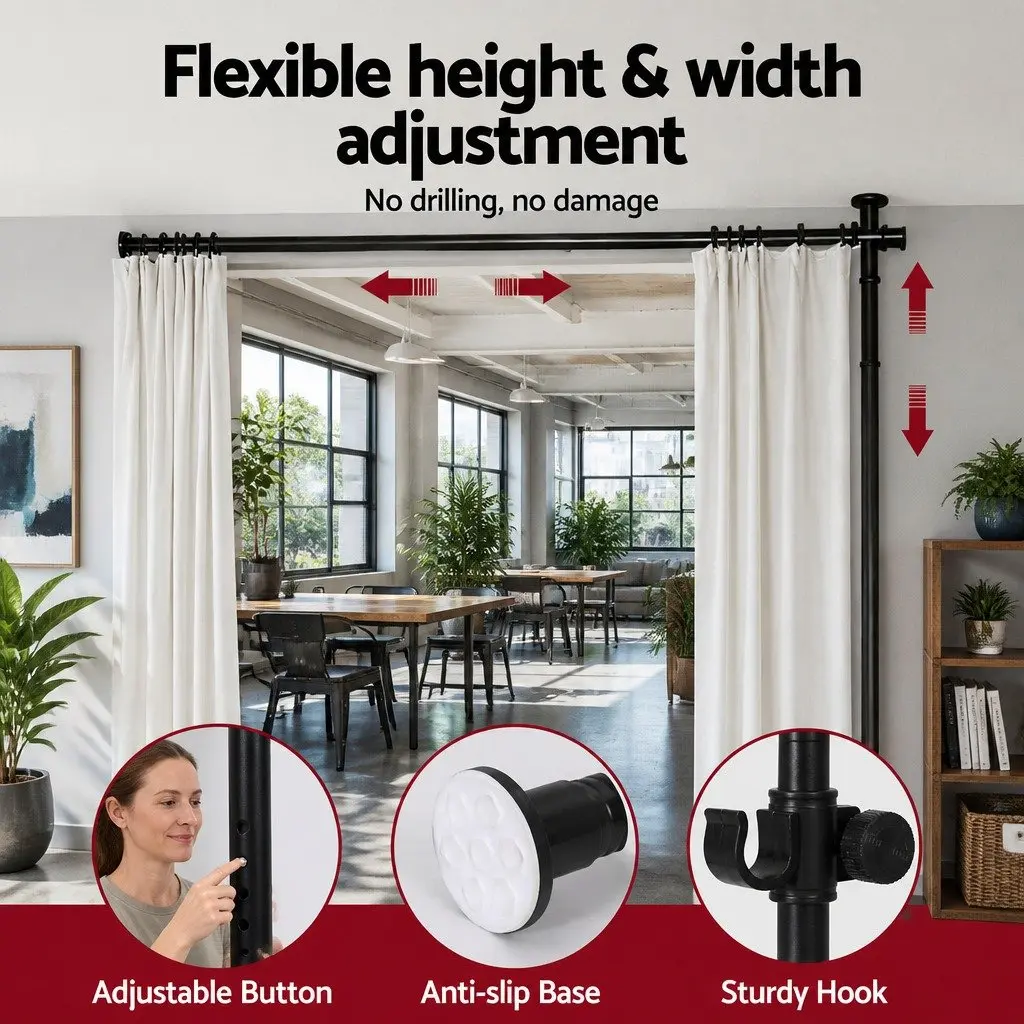 Room Divider Curtain Rod Adjustable Height Width Black