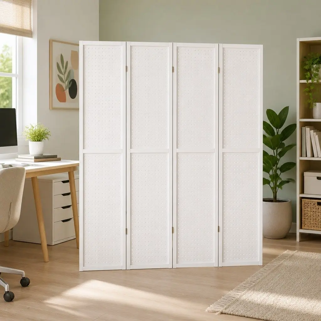4 Panel Room Divider Privacy Partition 164x170cm White Folding Screen