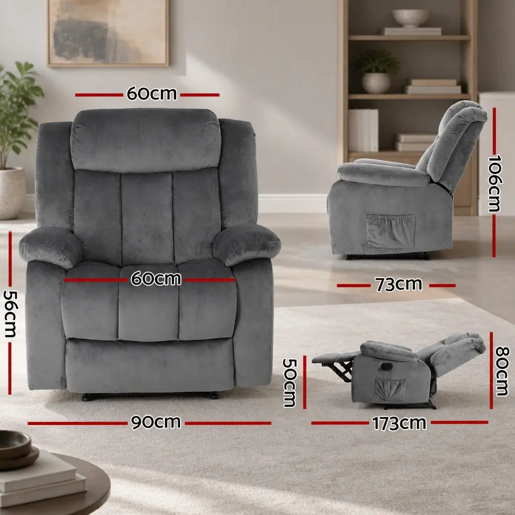 Electric Massage Recliner Chair Velvet Lounge Heated Footrest Remote Control