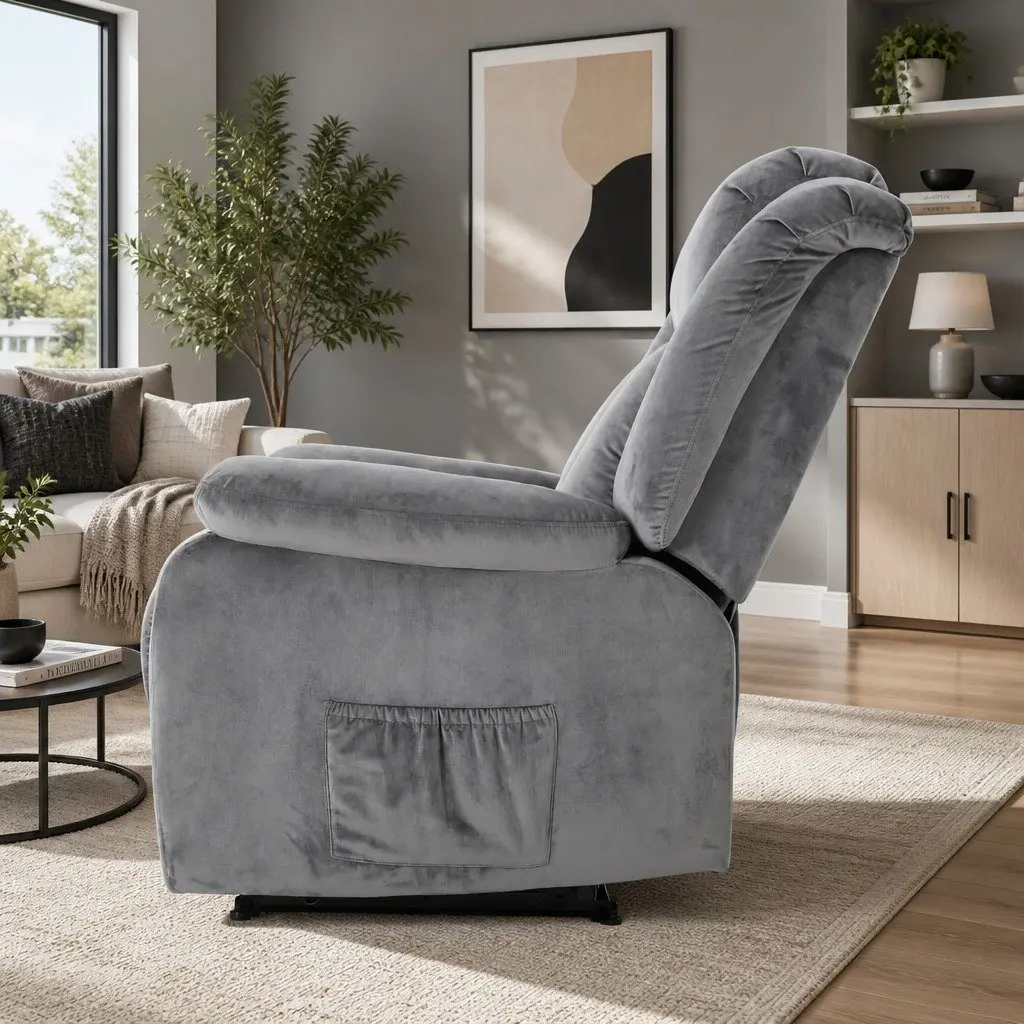 Electric Massage Recliner Chair Velvet Lounge Heated Footrest Remote Control