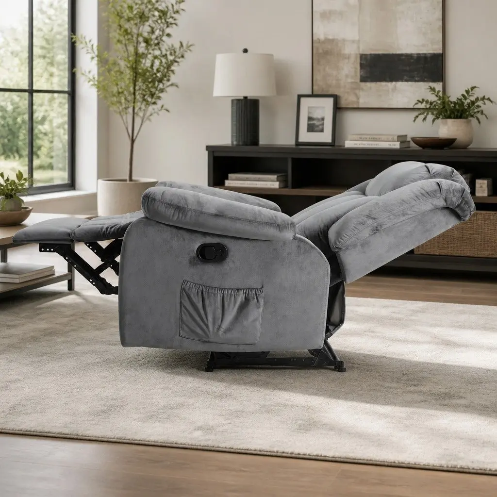 Electric Massage Recliner Chair Velvet Lounge Heated Footrest Remote Control