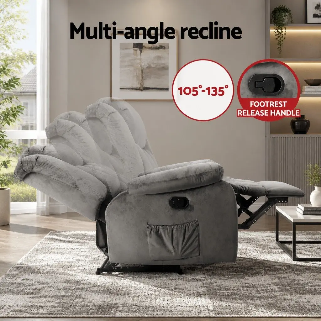 Electric Massage Recliner Chair Velvet Lounge Heated Footrest Remote Control